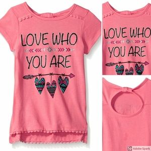 Dreamstar Girls 2T Coral Graphic Short Sleeve Crochet Bow Top T-shirt